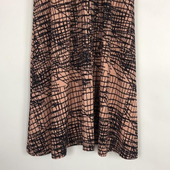 Pinkblush Lightweight Coral Pink with Black Abstract Geometric Lines Maxi Skirt - Picture 13 of 16